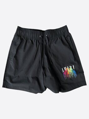 Amiri Black Multicolor MA Drip Logo Swim Shorts